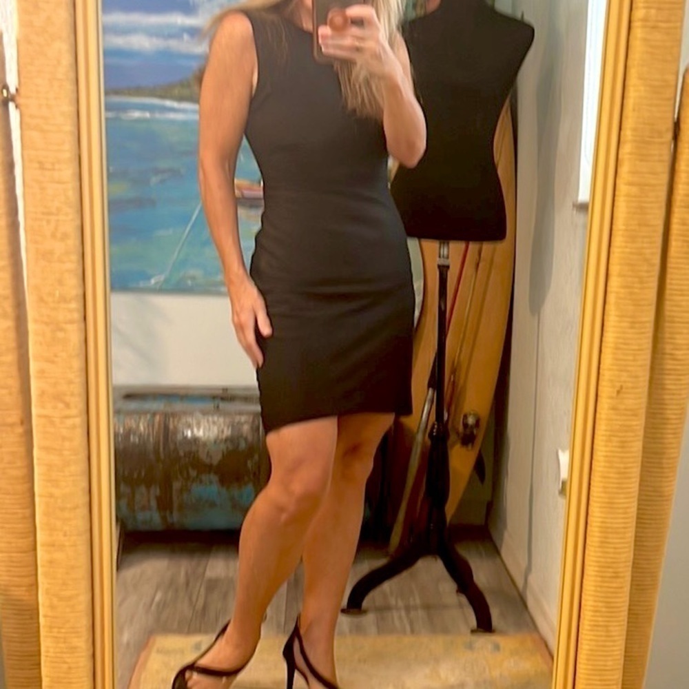 🔥Theory,Elegant,Classic,Timeless l,Ruched, Form-Flattering Black Dress - Picture 3 of 9